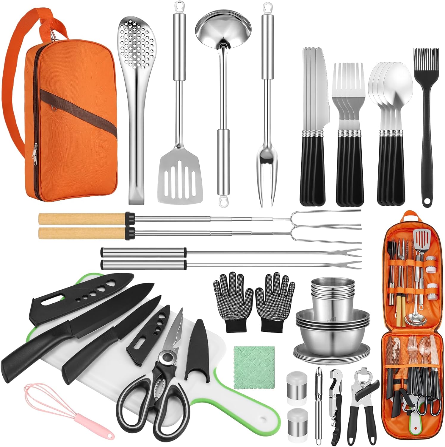 Outdoor Camping Utensils - 45-Piece Camping Cookware Set - Stainless
