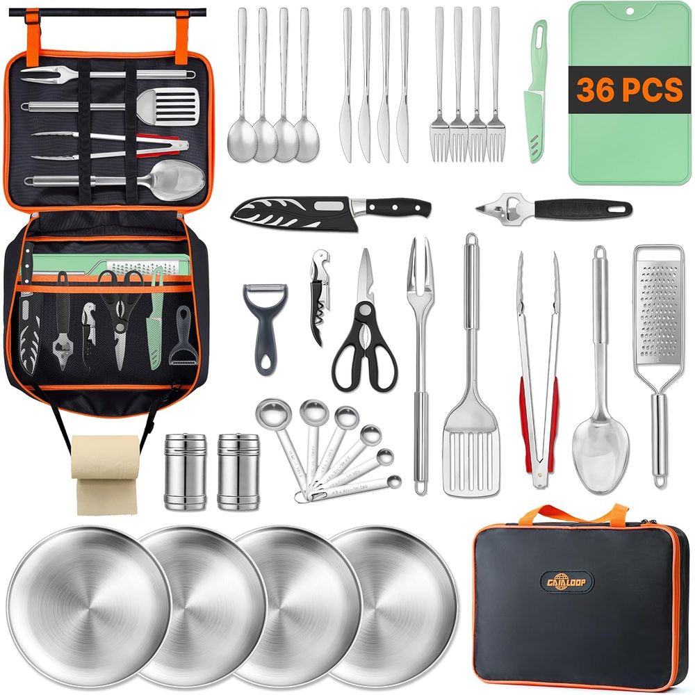 Outdoor Camping Utensils - Compact Camping Kitchen Set with Organizer