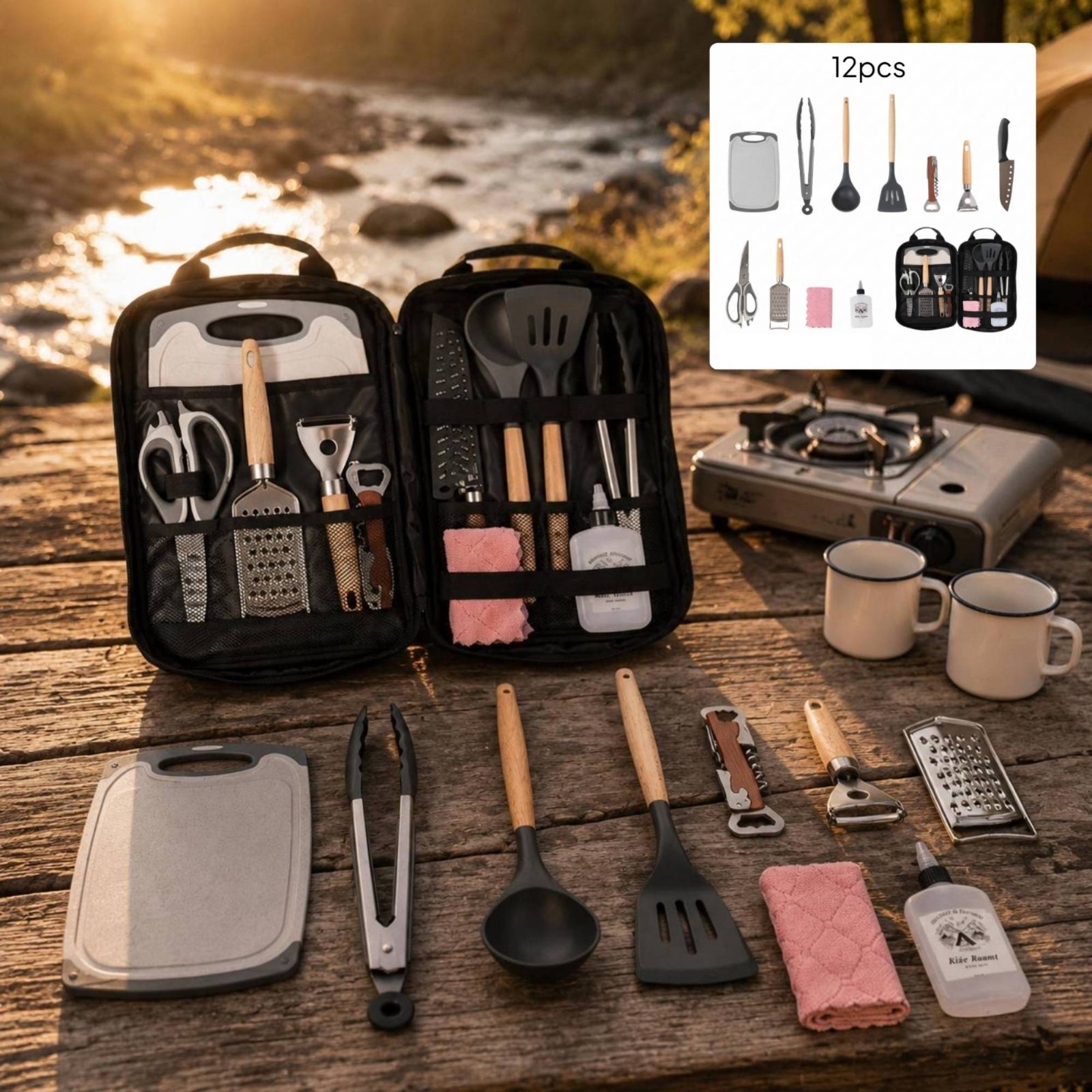 Outdoor Camping Utensils - Portable Camping Cookware Kit Space-Saving Portable